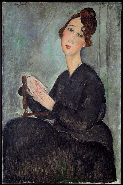デディ（オデット・ヘイデン）の肖像」 アメデオ・モディリアーニ（1884-1920）の絵画 1918年 日0.92x0.6 m - パリ国立近代美術館 - デディ（オデット・ヘイデン）の肖像 - アメデオ・モディリアーニ（1884-1920）の絵画、油彩、キャンバス（92x60cm）。 作： Amedeo Modigliani