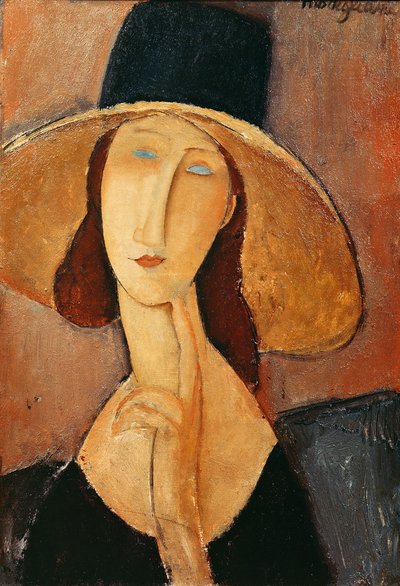 大きな帽子を被ったジャンヌヘブテルンの肖像、1918〜19年頃 作： Amedeo Modigliani