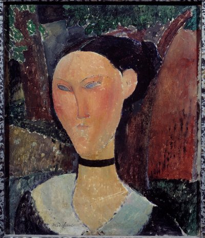 ベルベットのリボンをつけた女性の肖像 アメデオ・モディリアーニ（1884-1920）の絵画 1915年 日0.54x0.45 m パリ、オランジュリー美術館 作： Amedeo Modigliani