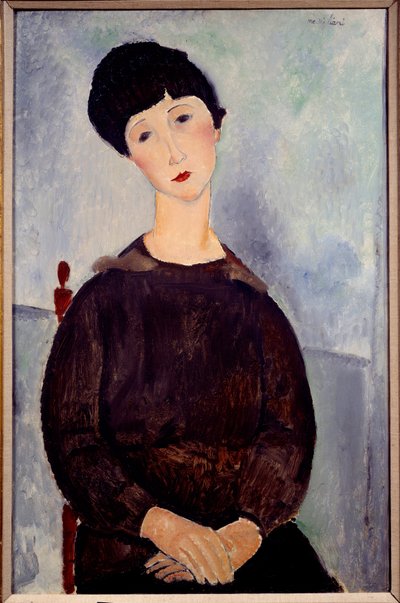 アメデオモディリアーニによって座っている茶色の女の子の肖像画 作： Amedeo Modigliani