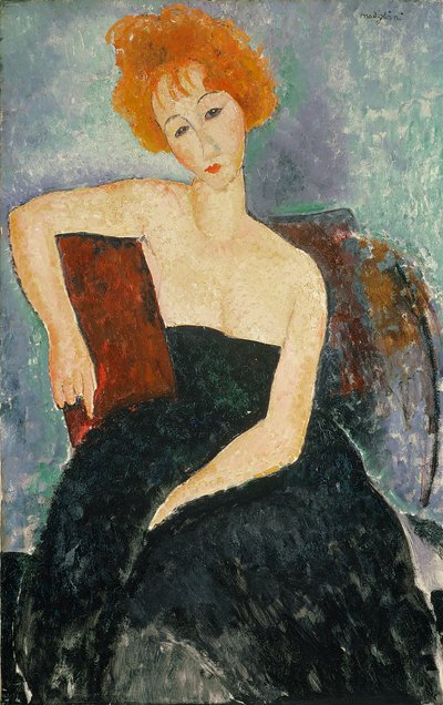 1918年のイブニングドレスの赤毛の少女 作： Amedeo Modigliani
