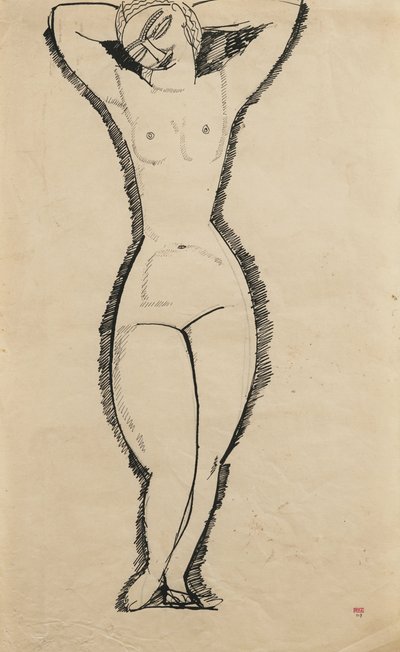 腕を上げたヌードの立ち姿（アンナ・アフマートヴァ 作： Amedeo Modigliani