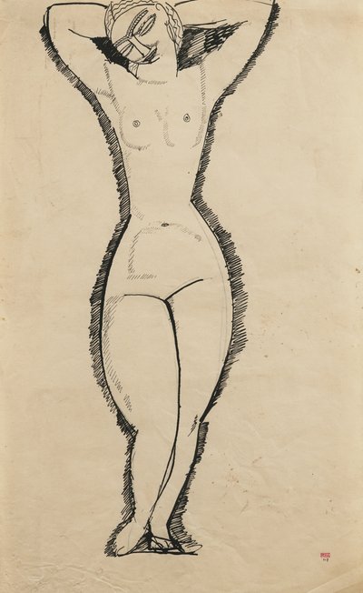 腕を上げて立っているヌード、1911 作： Amedeo Modigliani