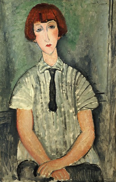 縞模様のシャツを着た少女、1917年 作： Amedeo Modigliani