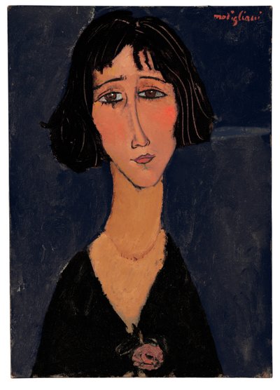 ローズを持つ若い女 作： Amedeo Modigliani