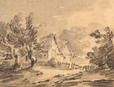 風景の中のコテージ、1805年頃（チョーク、木炭、ウォッシュ） 作： Amelia Long