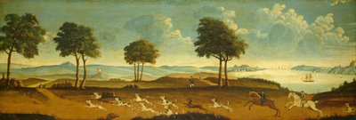 港のある狩猟風景 作： American 18th Century
