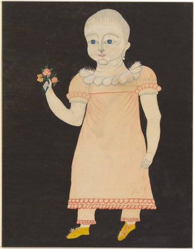 バラとピンクのドレスの赤ちゃん 作： American 19th Century