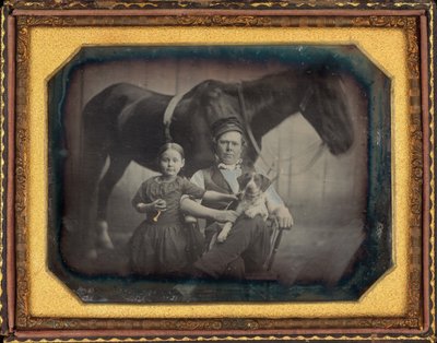 肖像画, の, a, 人, そして, 女の子, ∥で∥, 馬, そして, 犬 作： American 19th Century