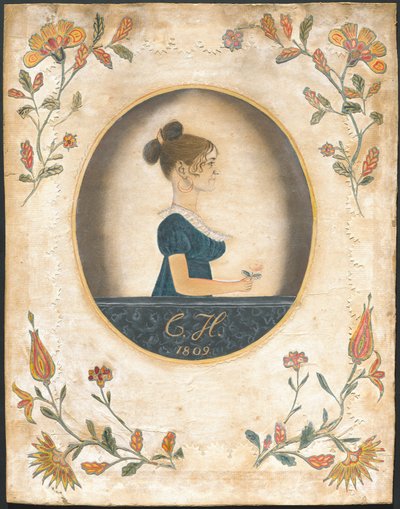 バラを持つ女性 作： American 19th Century
