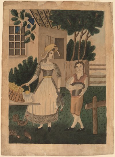 女性と食料を持った少年 作： American 19th Century