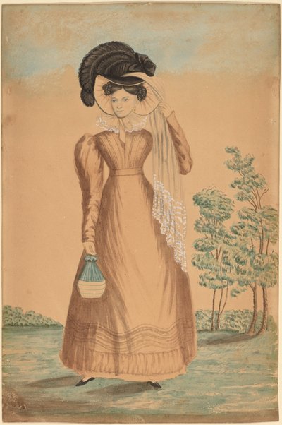 羽毛のある帽子の女 作： American 19th Century