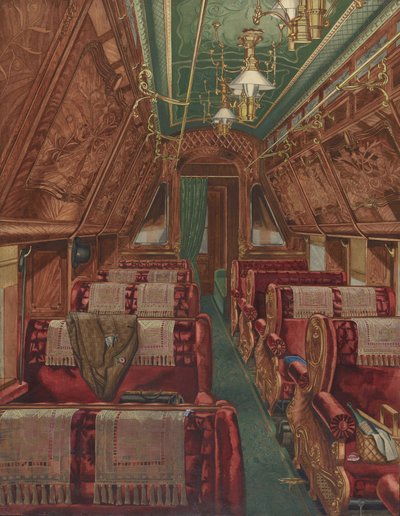Interior of Pullman Coach, 1888   1226896   ja       japanese Successfully Translated  Original: Zicht op een gracht in Amsterdam tijdens de Wereldtentoonstelling van 1895 Wereldtentoonstelling Amsterdam 1895 (title on object) Translat: Zicht op een gracht 作： American 20th Century