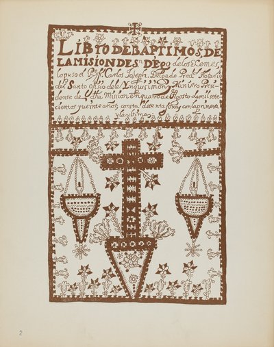 プレート 2: Jemez Book of Baptisms: Portfolio "Spanish Colonial Designs of New Mexico" から 作： American 20th Century