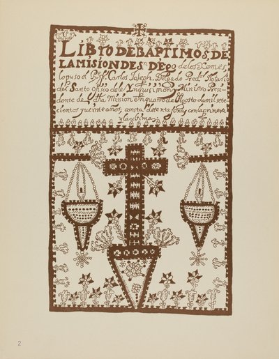 プレート 2: Jemez Book of Baptisms: Portfolio "Spanish Colonial Designs of New Mexico" から 作： American 20th Century
