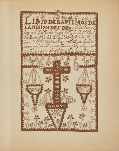 プレート 2: Jemez Book of Baptisms: Portfolio "Spanish Colonial Designs of New Mexico" から 作： American 20th Century