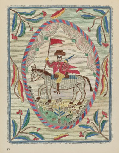 Plate 45: Embroidered Bedspread (St. James): From Portfolio "Spanish Colonial Designs of New Mexico"   1224689   ja       japanese Successfully Translated  Original: Huis met een ezel bij een drinkbak Translat: Huis met een ezel bij een drinkbak 1386602 ja 作： American 20th Century
