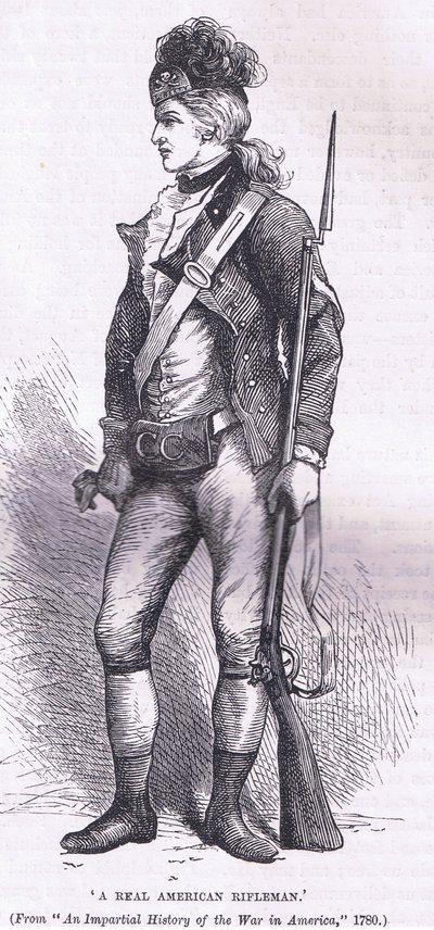 本物のアメリカ人ライフルマン、1900年頃にCassell, Petter & Galpin社から出版されたCassells History of the United Statesからのイラスト（リトグラフ）。 作： American English school