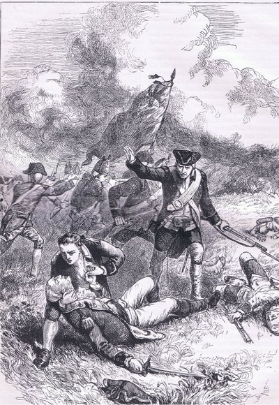ピトケアン少佐の死、1900年頃にCassell, Petter & Galpin社から出版された『Cassells History of the United States』の挿絵（リトグラフ）。 作： American English school