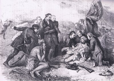 ウォルフの死、1900年頃にCassell, Petter & Galpin社から出版されたCassells History of the United Statesに掲載されたイラスト（リトグラフ）。 作： American English school