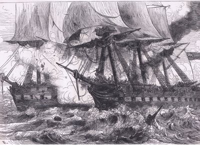 チェサピーク川とシャノン川の戦い（1900年頃、Cassell, Petter & Galpin社発行のCassells History of the United Statesからのイラスト）（リトグラフ 作： American English school