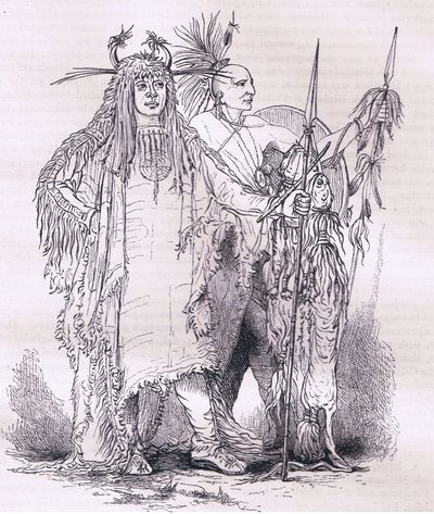 1900年頃にCassell, Petter & Galpin社から出版された『Cassells History of the United States』の挿絵に描かれた辺境のインディアンの集団（リトグラフ版 作： American English school