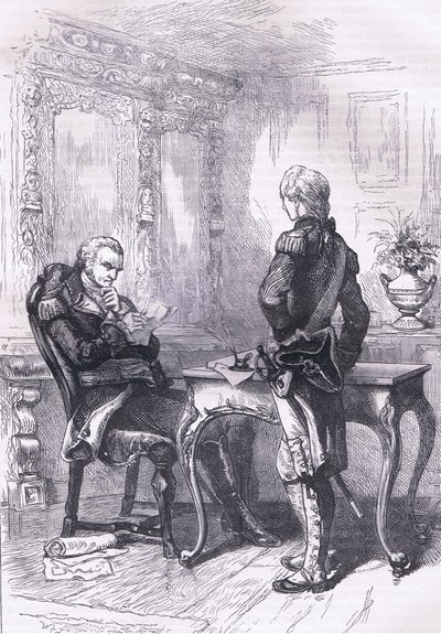 ラファイエットとワシントン、1900年頃にCassell, Petter & Galpin社から出版されたCassells History of the United Statesに掲載されたイラスト（リトグラフ）。 作： American English school