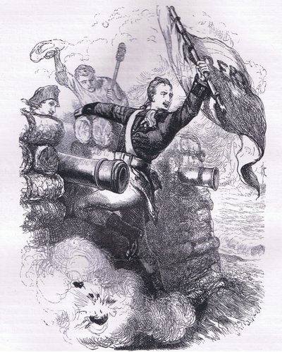 ジャスパー軍曹が国旗を取り戻す（1900年頃、Cassell, Petter & Galpin社発行のCassells History of the United Statesからのイラスト）（リトグラフ版 作： American English school