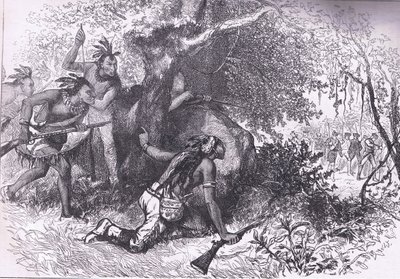 チェロキー族の裏切り 1760年、Cassell, Petter & Galpinが1900年頃に出版した『Cassells History of the United States』の挿絵（リトグラフ）。 作： American English school
