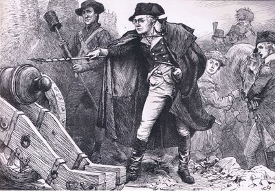 ヨークタウン包囲戦でのワシントン、1900年頃にCassell, Petter & Galpin社から出版されたCassells History of the United Statesに掲載されたイラスト（リトグラフ版 作： American English school