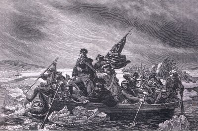 デラウェア川を渡るワシントン、1900年頃にCassell, Petter & Galpin社から出版されたCassells History of the United Statesに掲載されたイラスト（リトグラフ版 作： American English school