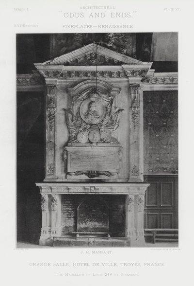 暖炉：フランス・トロワのHotel De VilleのGrande Salle(白黒写真) 作： American Photographer (after)