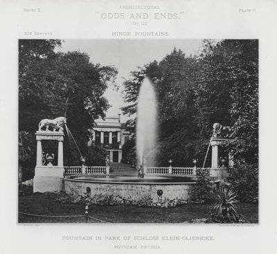 プロイセン、ポツダム、クライン-グリーニッケ城の公園の噴水（モノクロ写真 作： American Photographer (after)