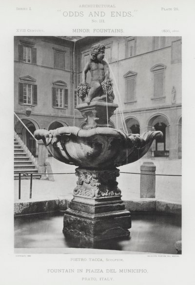 イタリア・プラート市ムニチピオ広場の噴水（モノクロ写真 作： American Photographer (after)