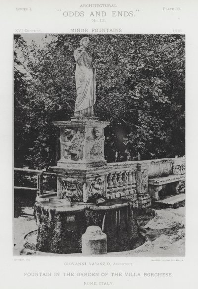 イタリア・ローマ、ボルゲーゼ邸庭園の噴水（モノクロ写真 作： American Photographer (after)