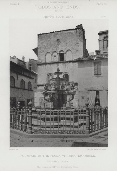 イタリア・ヴィテルボ市ヴィットリオ・エマヌエーレ広場の噴水（モノクロ写真 作： American Photographer (after)