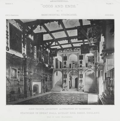イギリス・エセックス州オードリーエンドの大広間の階段（モノクロ写真 作： American Photographer (after)