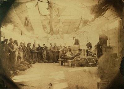 南軍捕虜の忠誠の誓いの管理、ポイントルックアウト、メリーランド州、1865年6月30日（セピア印刷） 作： American Photographer
