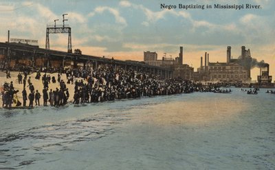 洗礼を受けるアフリカ系アメリカ人、ミシシッピ川（写真） 作： アメリカの写真家