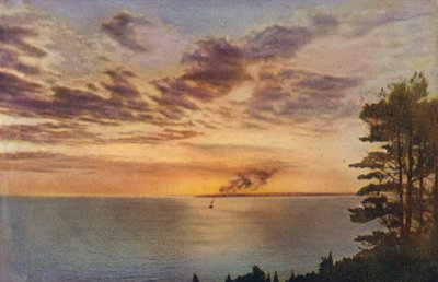 シカゴミシガン湖の夕日（カラー写真） 作： アメリカの写真家