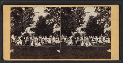 子供たちと遊び場、ニューヨーク州オナイダコミュニティ、1870年頃（モノクロ写真 作： American Photographer