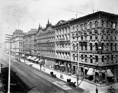 1878年頃、シカゴのマディソンストリートから北を望むステートストリートの東側 作： American Photographer