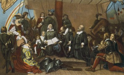 1620年7月22日、デルフト港からの巡礼者の乗船（印刷物） 作： American Photographer