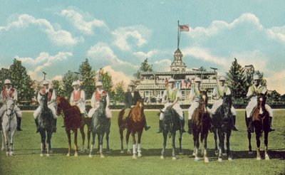 1925年頃、フロリダ州マイアミ：クラブハウスとポロ・フィールド（カラー写真） 作： アメリカの写真家