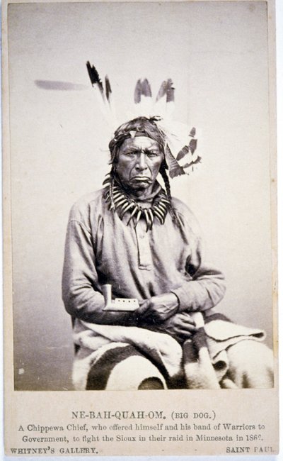 NE-BAH-QUAH-OM,ビッグ・ドッグ、チペワ族の酋長、ミネソタでスー族との戦いを申し出る。 作： American Photographer