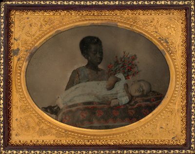 少女と死後の子供の肖像,c.1860年（写真） 作： アメリカの写真家
