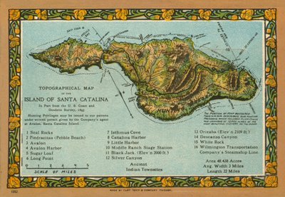 カリフォルニア州サンタ・カタリナ島の地形図（カラー写真） 作： アメリカの写真家