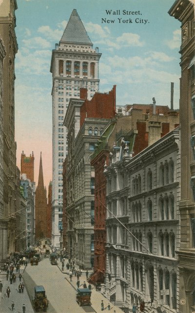 ウォール街、ニューヨーク市。 1913年に送られたはがき。 作： American Photographer