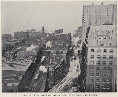 6番街と9番街の高架鉄道の分岐点（モノクロ写真 作： American Photographer