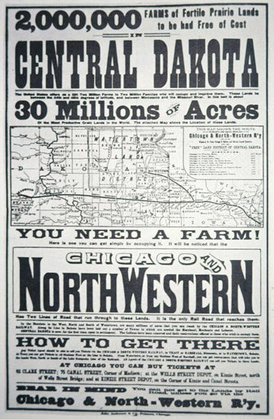 「30 Millions of Acres」がセントラル ダコタで無料、1870 年頃 (リソ) 作： American School
